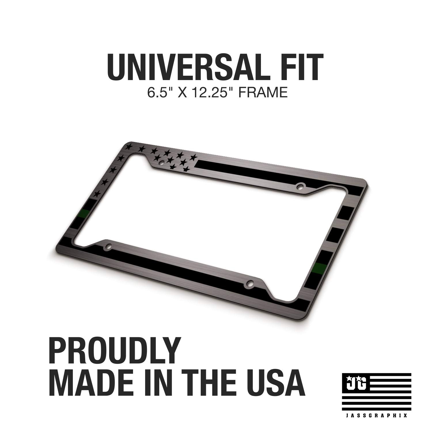 Jass Graphix American Flag License Plate Frame - Thin Green Line- Car Tag Frame -Green On Brushed Military Border Patrol Park Rangers Game Warden