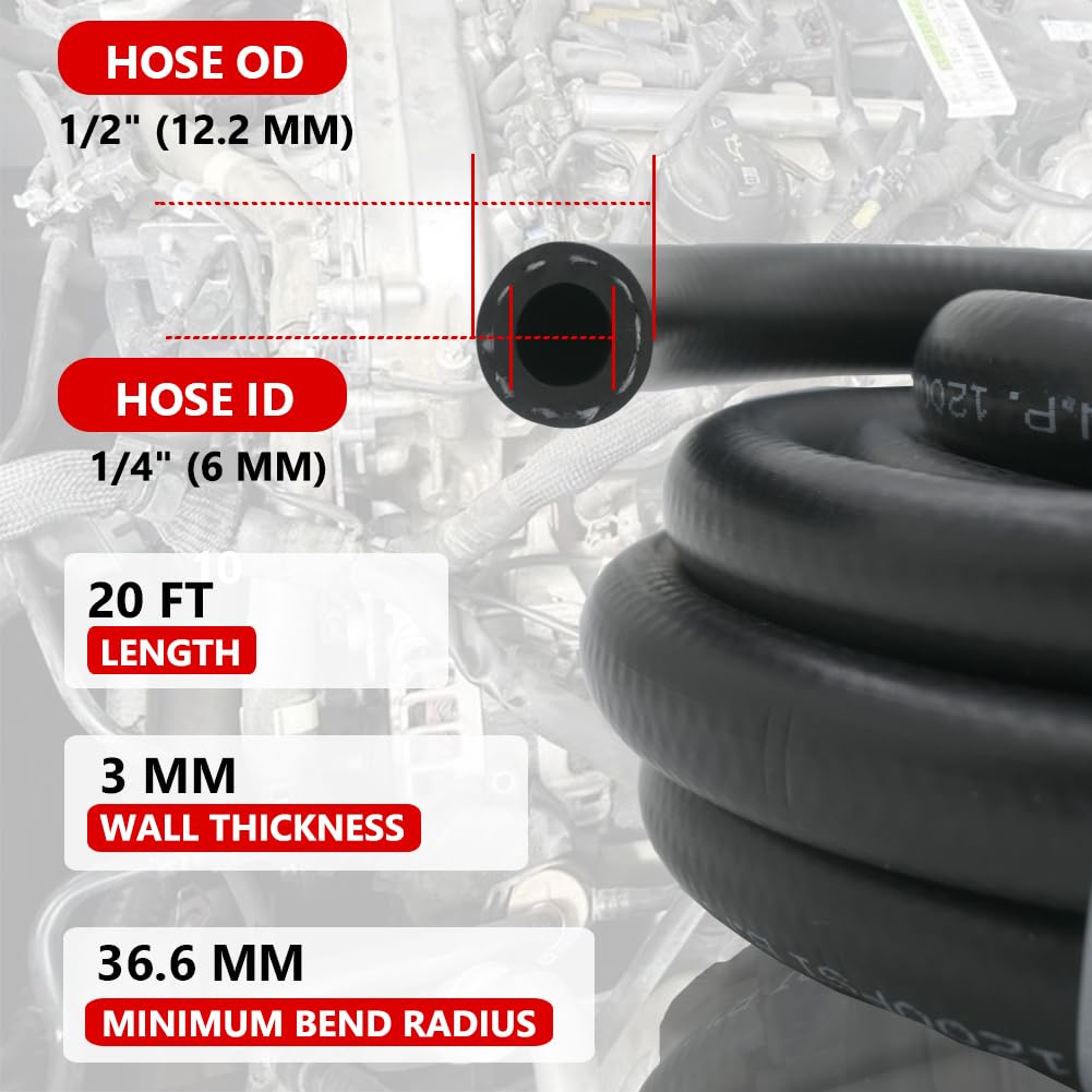 1/4 Transmission Cooler Hose 300Psi Fuel Hose High Pressure Small Engines Transmission Cooler Hose For Oil, Gas, Fuel, Diesel, H