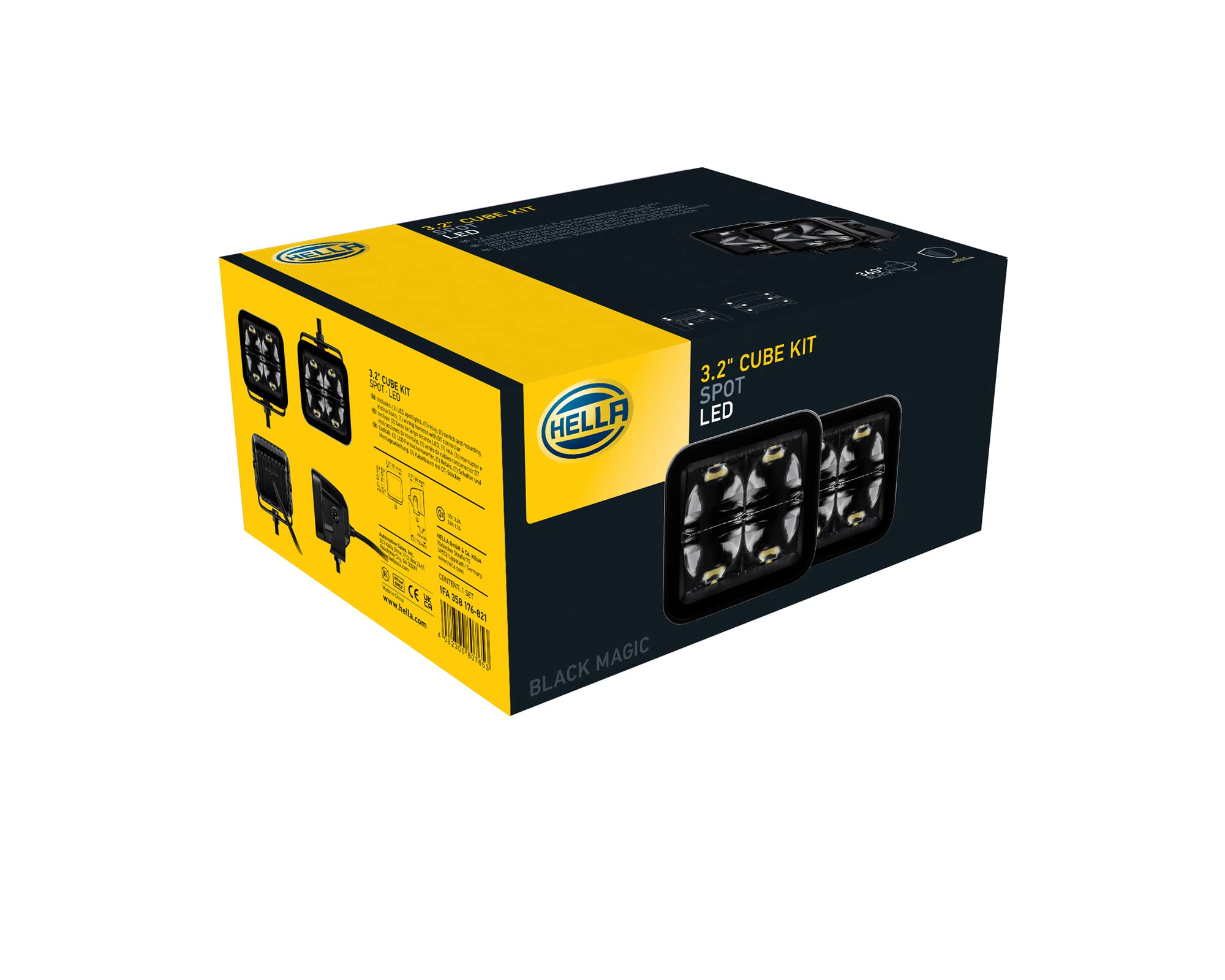 Hella Black Magic Led Series 3.2 Inch Cube Kit - Led Spotlight With Wiring Harness - Performance High Beam Off-Road Light For Pi