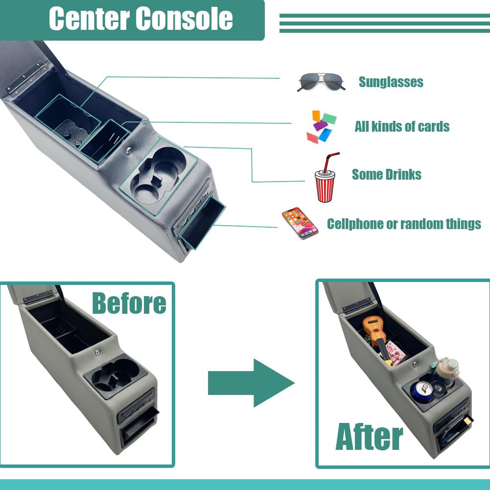 MOOSUN Deluxe Locking Center Console for Jeep CJ-5/CJ-7/Wrangler YJ, Gray, Model MS-FSX-31515