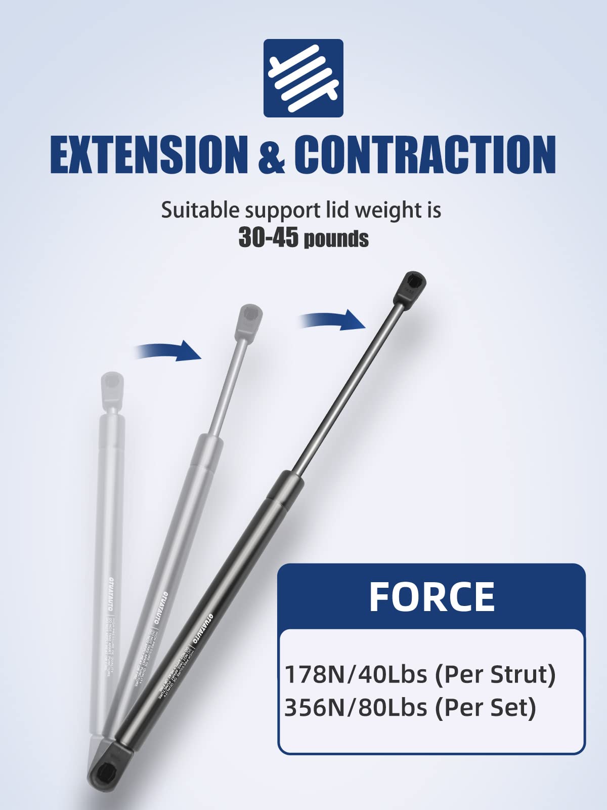 Otuayauto 19 Inch Gas Strut - 178N/40Lbs Universal Lift Support - C1620651 Gas Shocks For Tool Box Shock, Truck Cap Strut, Hydra