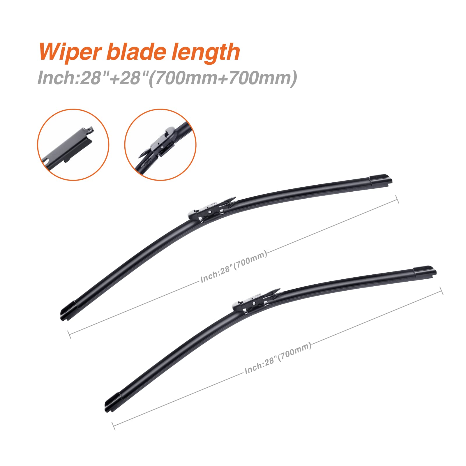 Wowiper Factory Wipers For Ford Edge Escape Focus Fusion 2020-2013 +More, 28''/28'' (Pack Of 2) Pinch Tab Windshield Wiper Blade