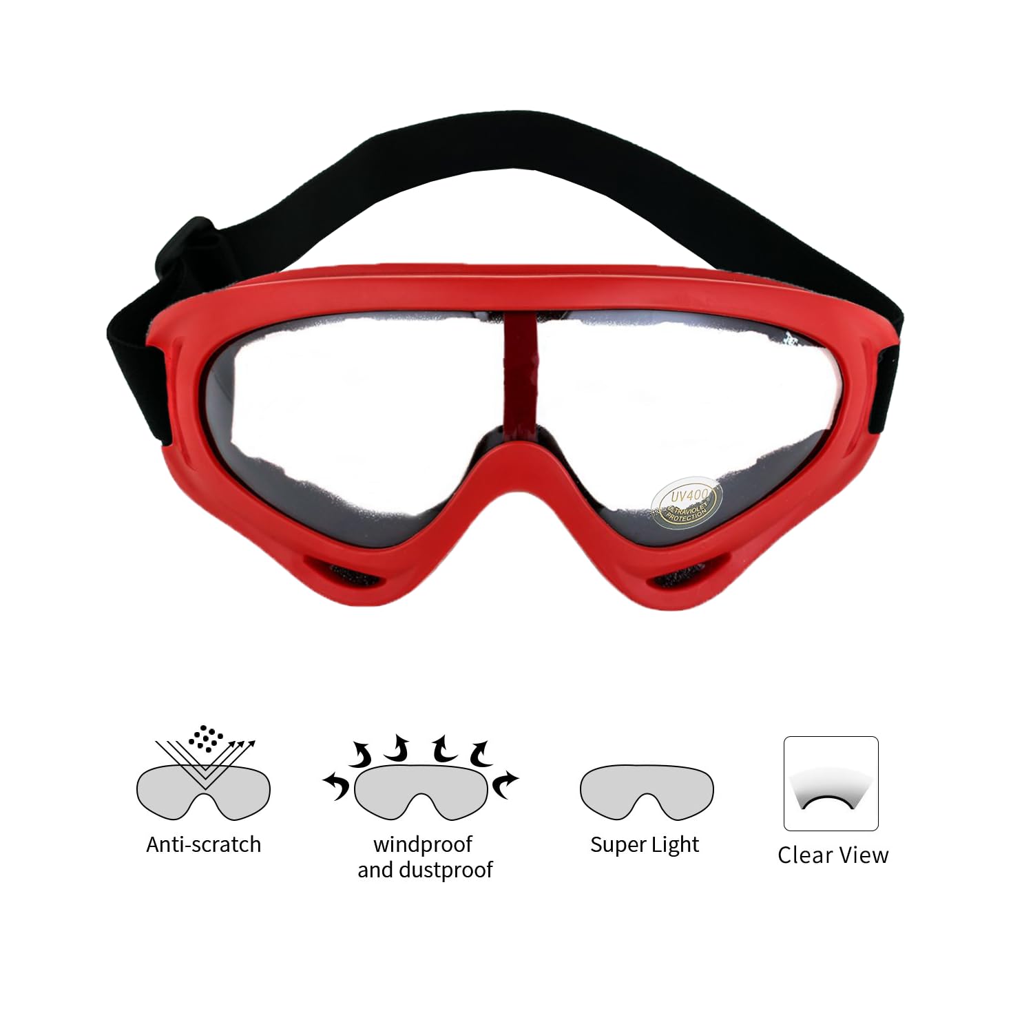 Ljdj Motorcycle Goggles,2 Pack Dirt Bike Atv Motocross Riding Hiking Protective With 2 Pack Neck Breathable Bandana Mask (Red +