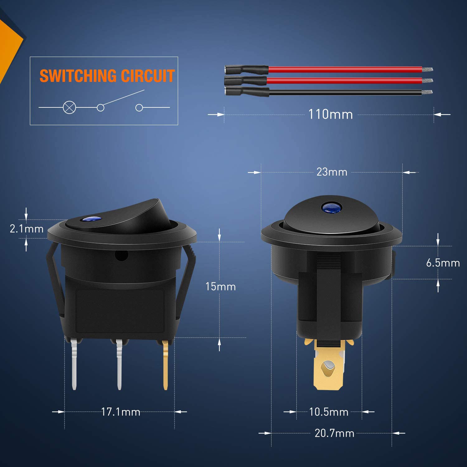 Nilight 12Pcs Rocker Toggle Switch 3Pins 12V 20A Wired Round Led Light Power On Off Switches Spst For Car Truck Vehicle Trailer