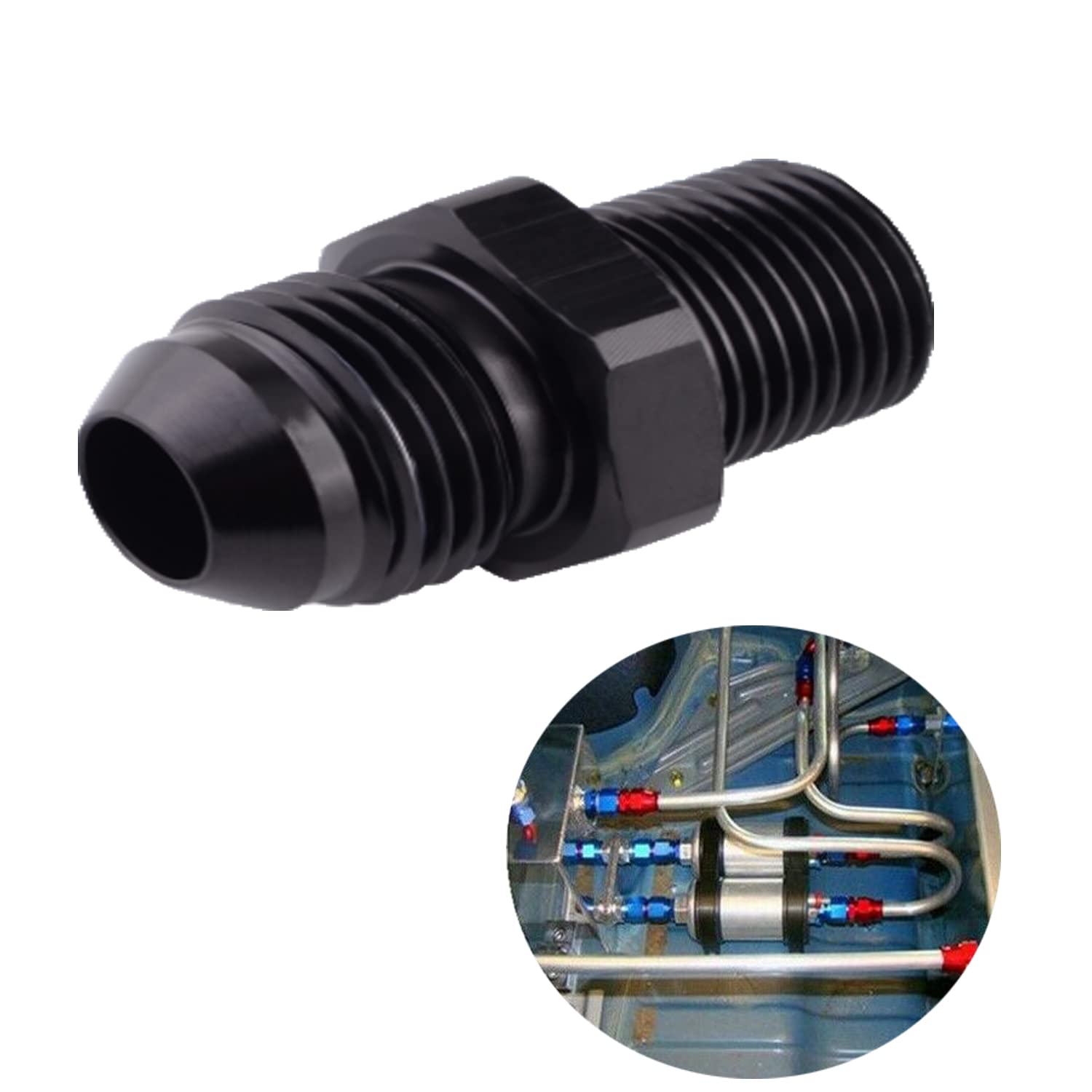6AN Male Flare to 1/4'' NPT Pipe Fitting Adapter, 2pcs Aluminum Straight 6AN to 1/4 NPT Adapter for Automotive Replacement Fuel
