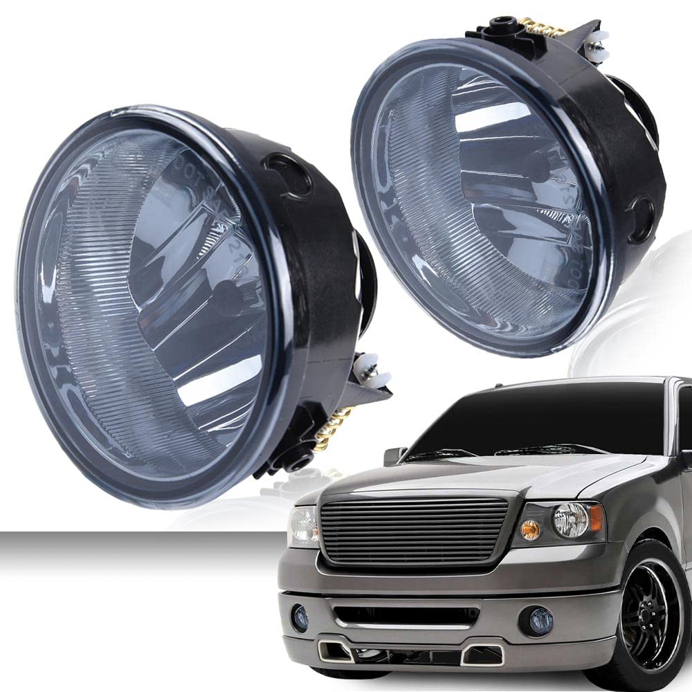 PIT66 Front Bumper Fog Lights w/Bulbs Pair Compatible with Ford F150 2006-2010 Fog Lamps Smoky Lens AL3Z15200A, AL3Z15201A, FO25
