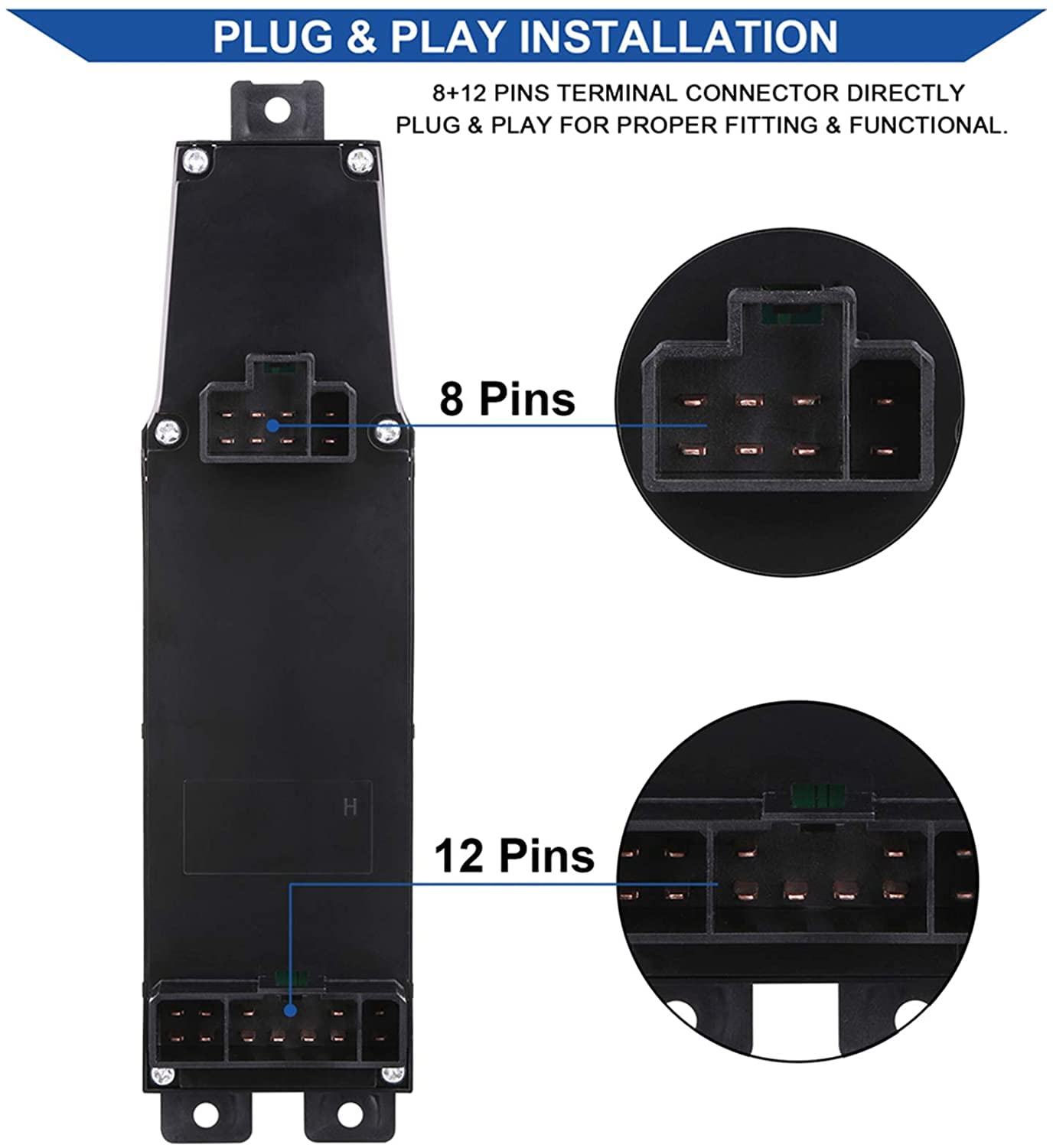 Obaee Power Window Control Switch Button&Bezel(Driver Side)& Window Bezel(Passenger Side) Compatible With 2002-2009 Dodge Ram 1500/2500/3500, Black