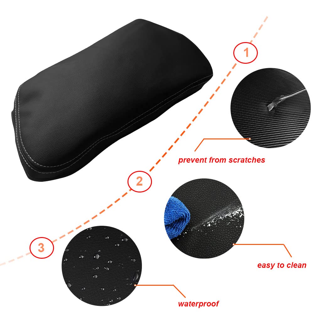 DEYTOP Center Console Cover for Lexus NX 2015-2021, Black with White Stitches, Durable Armrest Protector, Fits NX200t/NX300/NX300h