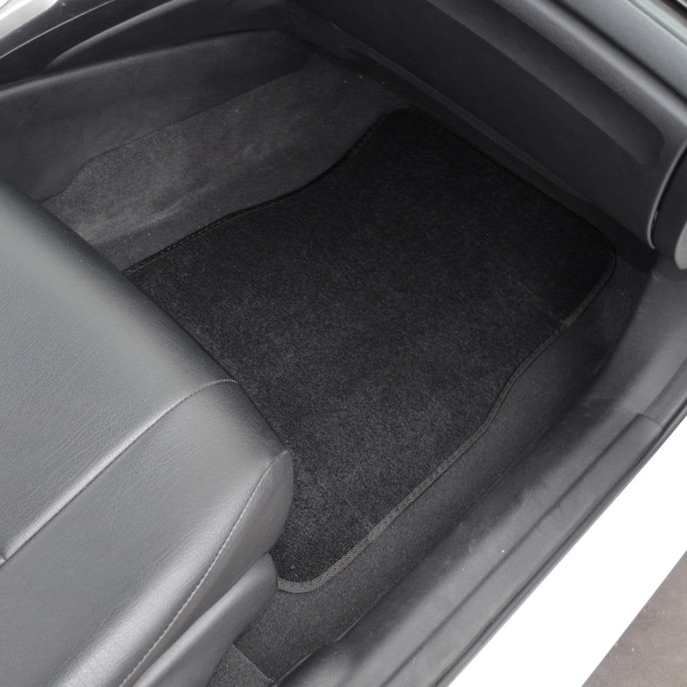 Premium 4Pc Set Of Carpet Car Floor Mats With Vinyl Safety Heel Pad For Car, Truck, Suv, Coupe Sedan, Black (Mt-100-Bk)