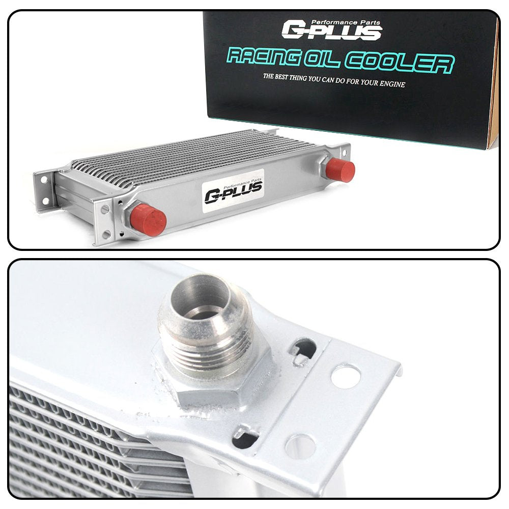 G-PLUS AN10-10AN Engine Transmission Oil Cooler Kit + Filter Relocation, Aluminum, Flat Angle Style, Silver