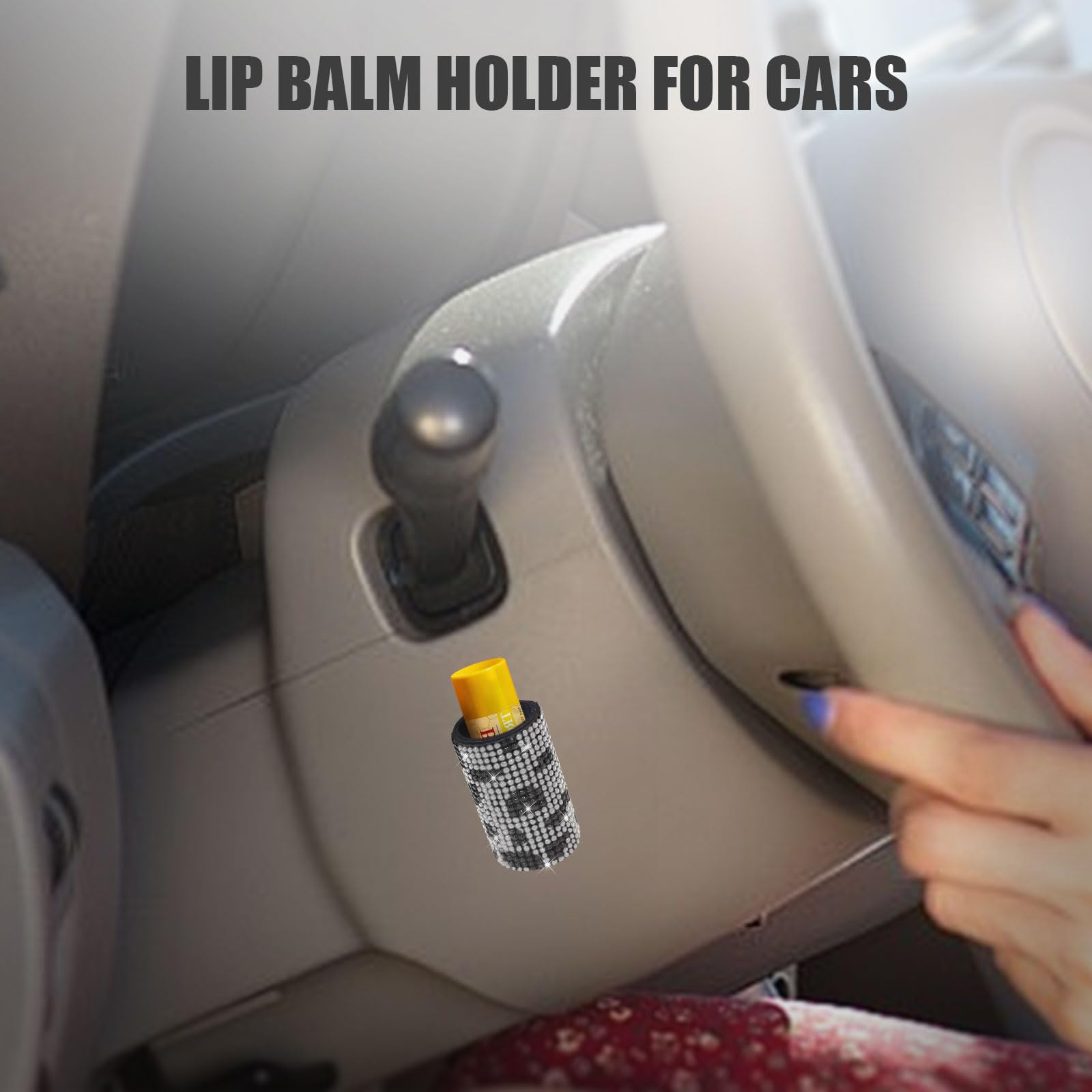 xbrtaia 1 Pack Upright Car Chapstick Holder, Bling Insulating Lip Balm Holder,Rhinestone Car Accessories for Women Interior ,Sui