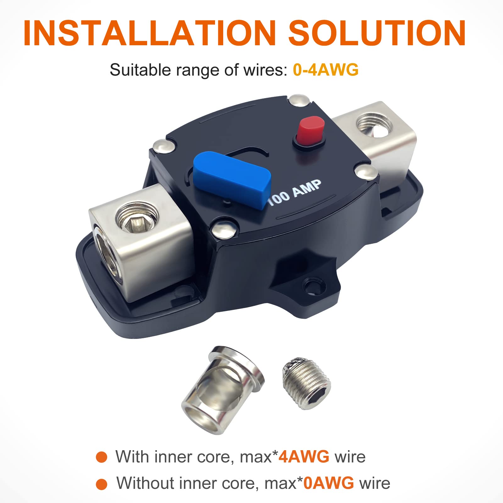 Erayco 300 Amp Circuit Breaker With Manual Reset, 12-48 Volt Dc, 0-8 Gauge Trolling Motor Car Stereo Audio Inline Fuse Block Hol