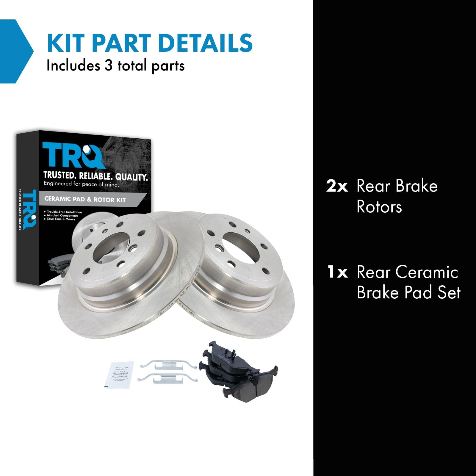 Trq Rear Brake Pad & Rotor Kit Brake Pads Brake Rotor Ceramic Compatible With 1989-1995 Bmw 525I 1993 525It 1994-1995 530I 1989-