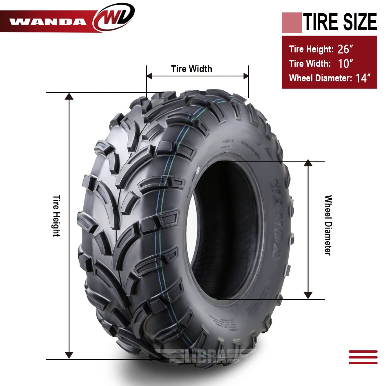 Wanda Set Of 2 Atv/Utv Tires 26X10-14 /6Pr P373-10206