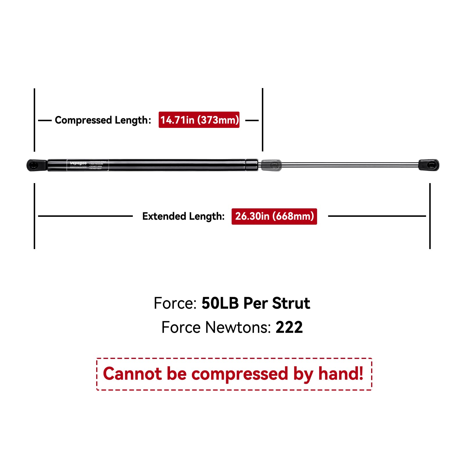 Vepagoo C1622187 26In 50Lbs/222N Gas Shock Strut Lift Support For Tonneau Undercover Snugtop Snuglid Leer Truck Bed Cover, Set O