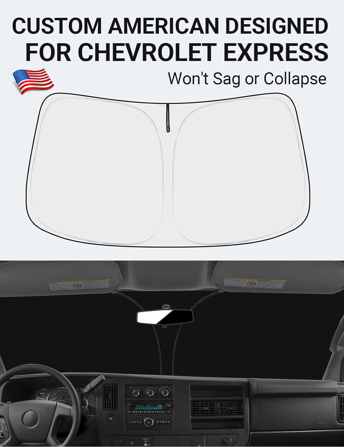 Proadsy 2025 Upgrade Windshield Sun Shade Custom Fit 1996-2025 Chevrolet Express Cargo Van, 1500, 3500, 4500 4-Layer Foldable Fr