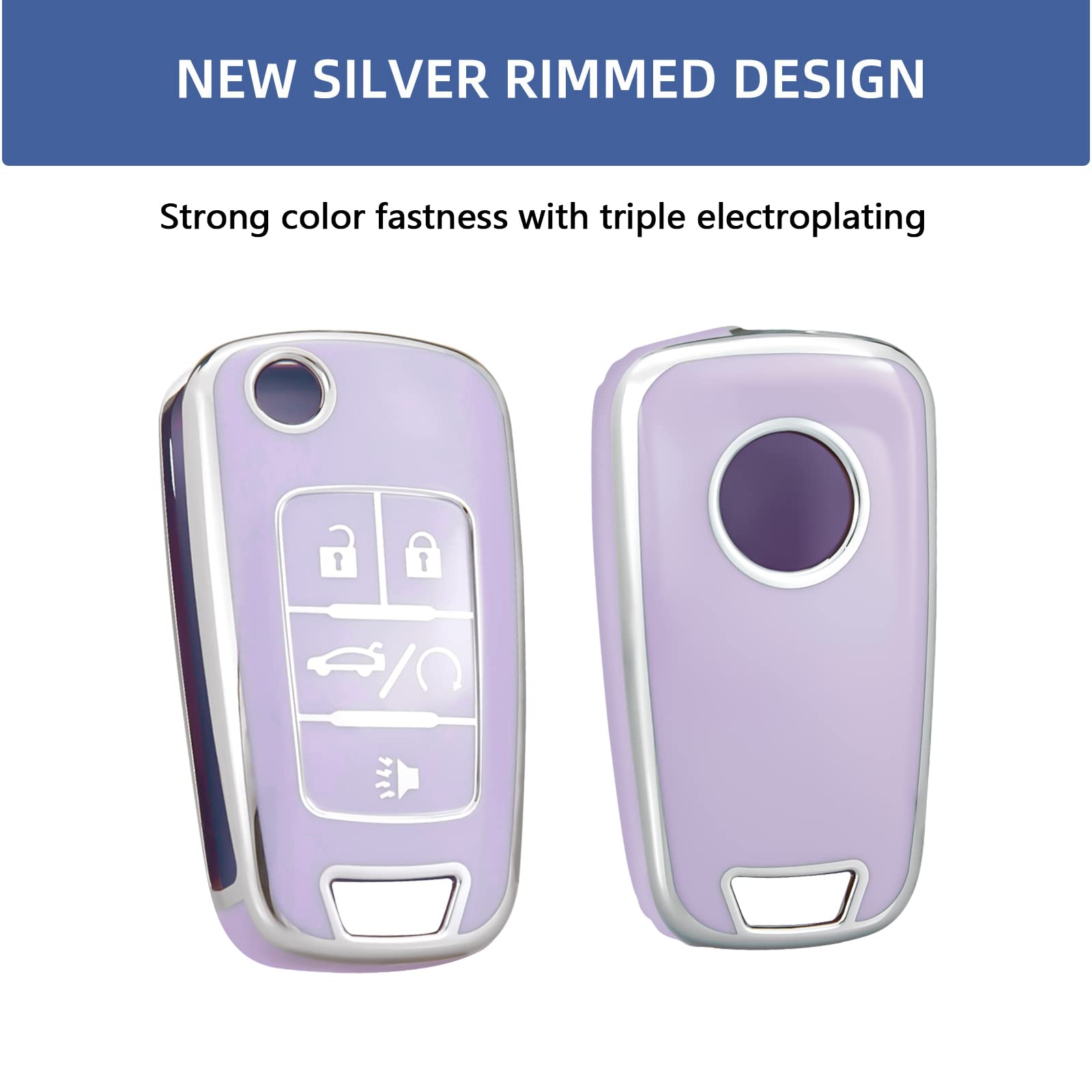 Offcurve For Chevy Key Fob Cover With Keychain, Car Key Case Fit For Chevrolet Chevy Gmc Buick Encore Terrain Malibu Camaro Cruze Impala Equinox Volt Spark Sonic Car Smart Key Accessories, Purple