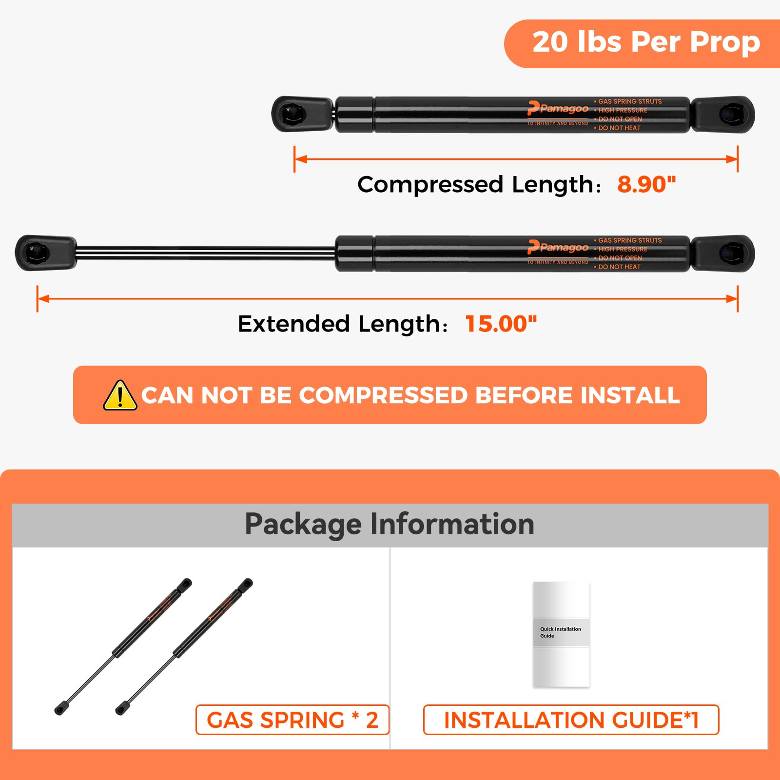 Pamagoo C16-15066 15 Inch Gas Strut 60 Lbs 267 N Shock, 15'' Prop Lift Support For Storage Tool Box Lid A.R.E Snugtop Leer Truck