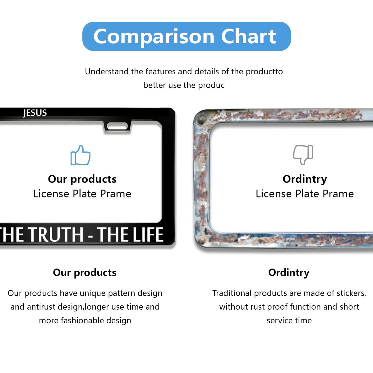 Jesus The Way The Truth The Life License Plate Frame Stainless Steels Funny Black Car Tag Holder Frames With 2 Holes And Screws