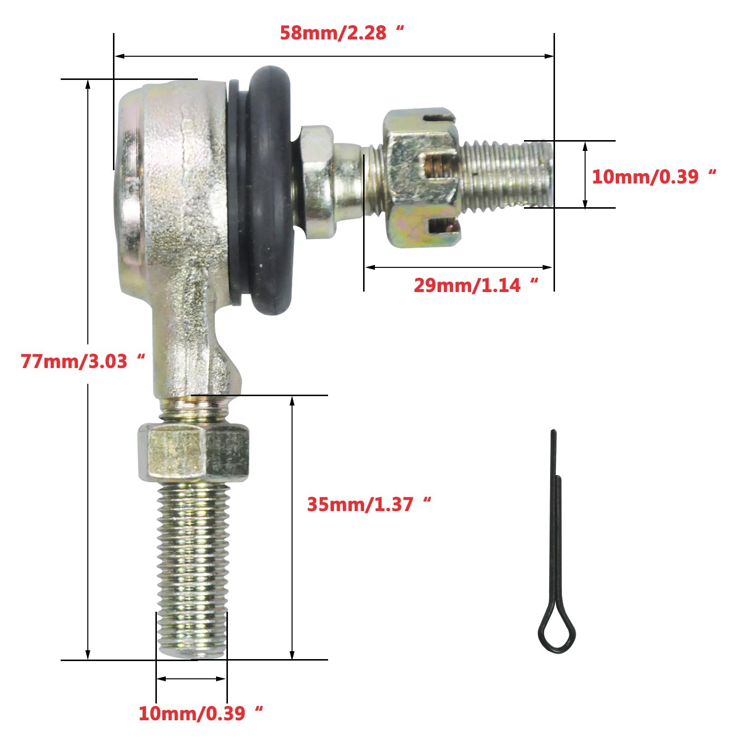 HOLATO 10-10mm Left Right Tie Rod Ball Joint for 50cc 70cc 90cc 110cc 125cc Tao Tao ATK 125 Coolster Baja Kazuma Roketa 4 Wheele