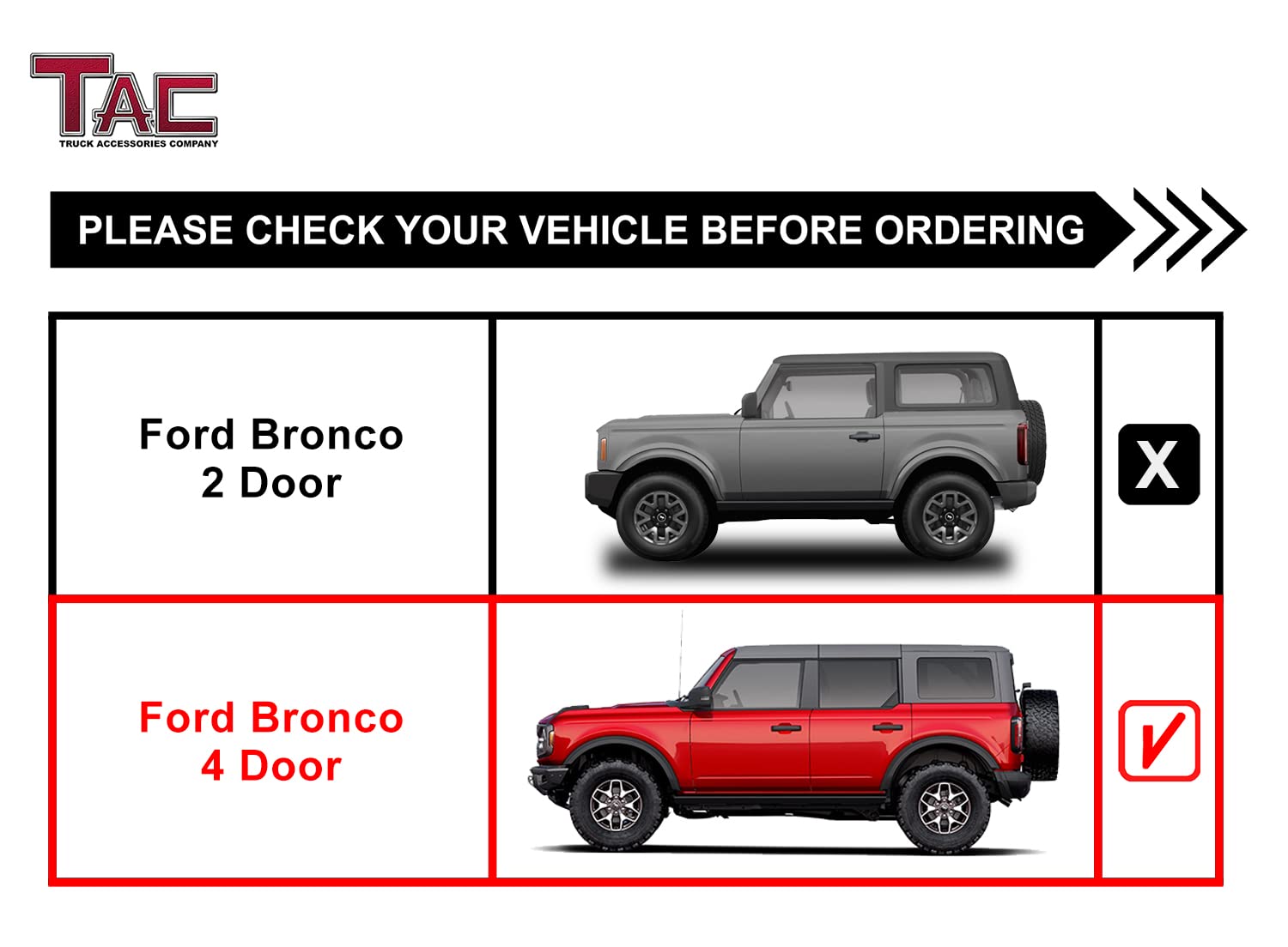TAC Sidewinder Running Boards for 2021-2024 Ford Bronco 4 Door SUV, 4" Drop, Fine Texture Black, Carbon Steel, Nerf Bars (2pcs)