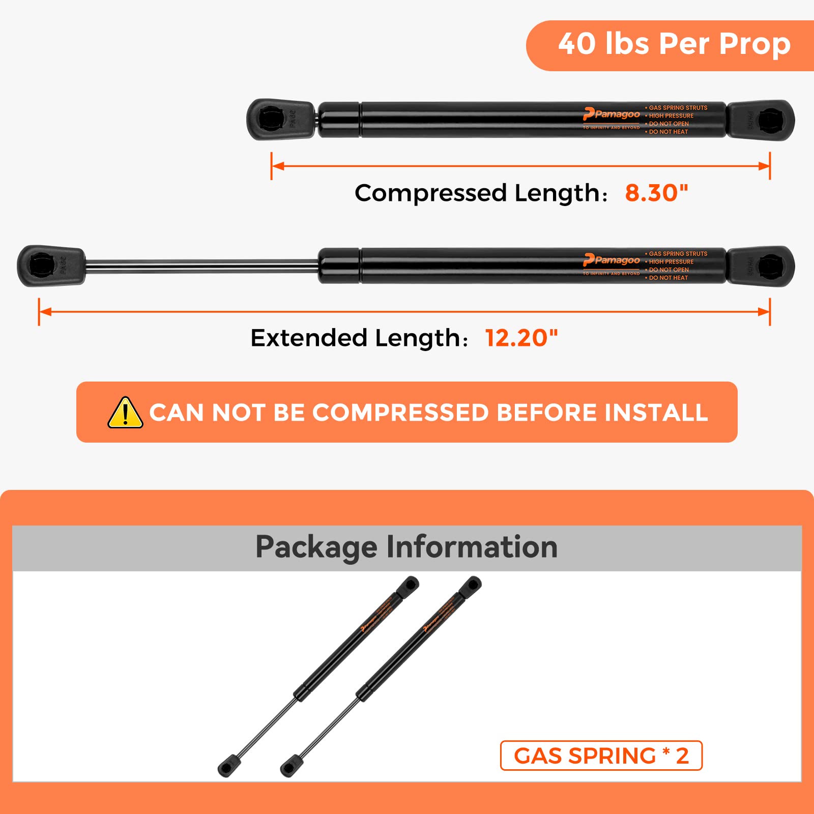 Pamagoo C16-11028 12 Inch 40 Lbs Gas Struts, Weatherguard Tool Box Parts Gas Shocks,12'' Spring For Truck Toolbox Pickup Leer Ca