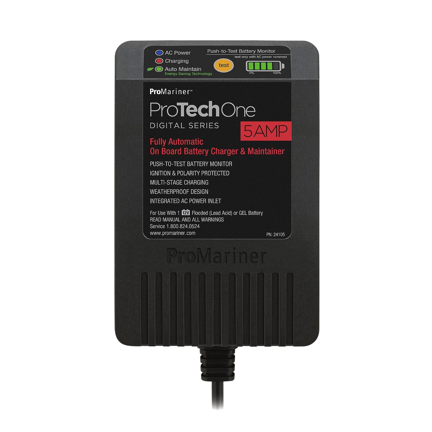 Promariner 24105 Protechone Digital Series 5 Amp Fully Automatic On-Board Battery Charger And Maintainer With Integrated Ac Inle