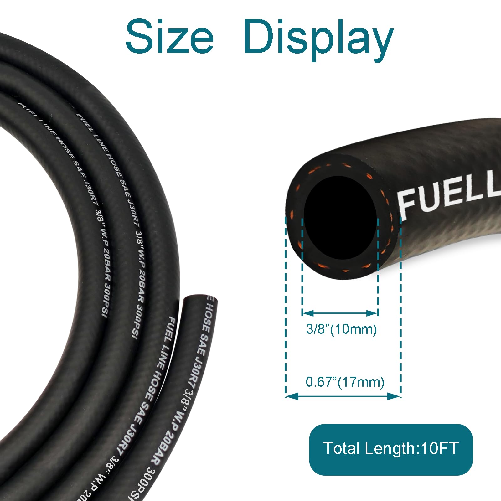 Housun Fuel Line 3/8 Inch Id, Fuel Hose 10Ft, J30R7 Fuel Line Hose Nbr For Automotive Fuel Systems Engines.