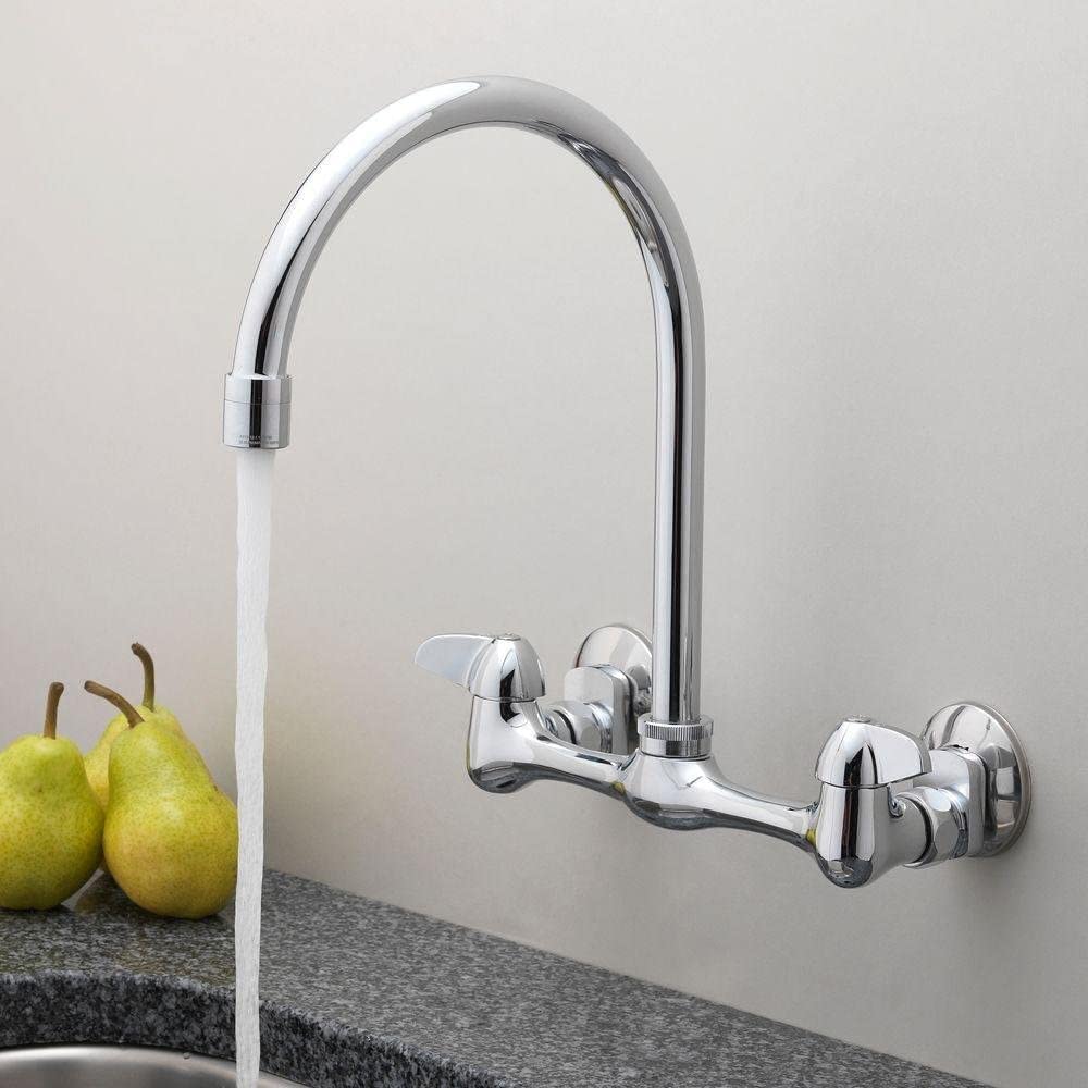 Homewerks 3190-40-Ch-Bc-Z Two Handle High-Arc Wallmount Kitchen Faucet