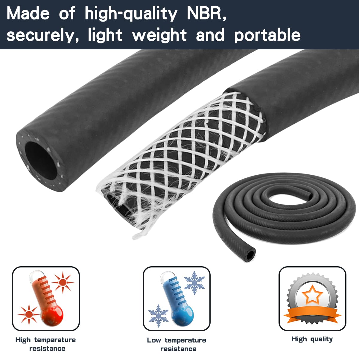 3/8 Inch Id Nbr Rubber Hose, Fuel Hose Line Transfer Hose For Small Engine Black 20 Feet
