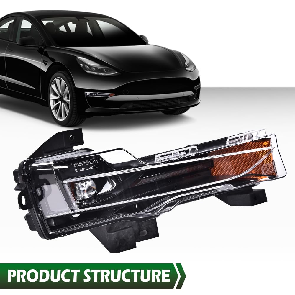Grand Orange Fog Light Lamp Compatible With Tesla 3 2017-2023 /Fit Tesla Y 2020-2023 Amber Drl Up-Level Right Front Passenger Rh