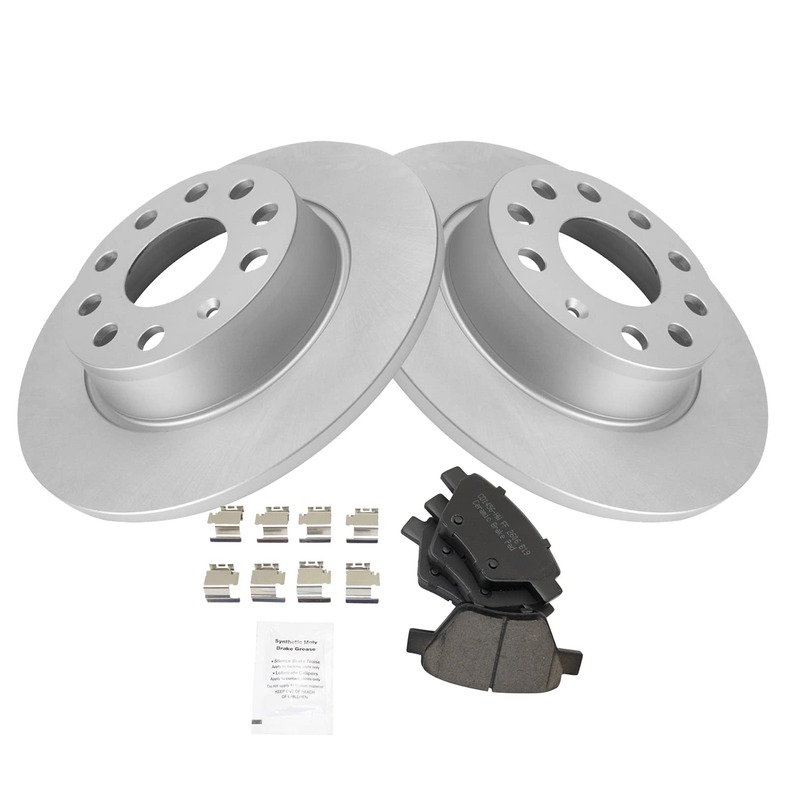 Trq Rear Ceramic Brake Pad & 2 Coated Rotor Kit Compatible With Vw Volkswagen Jetta Golf