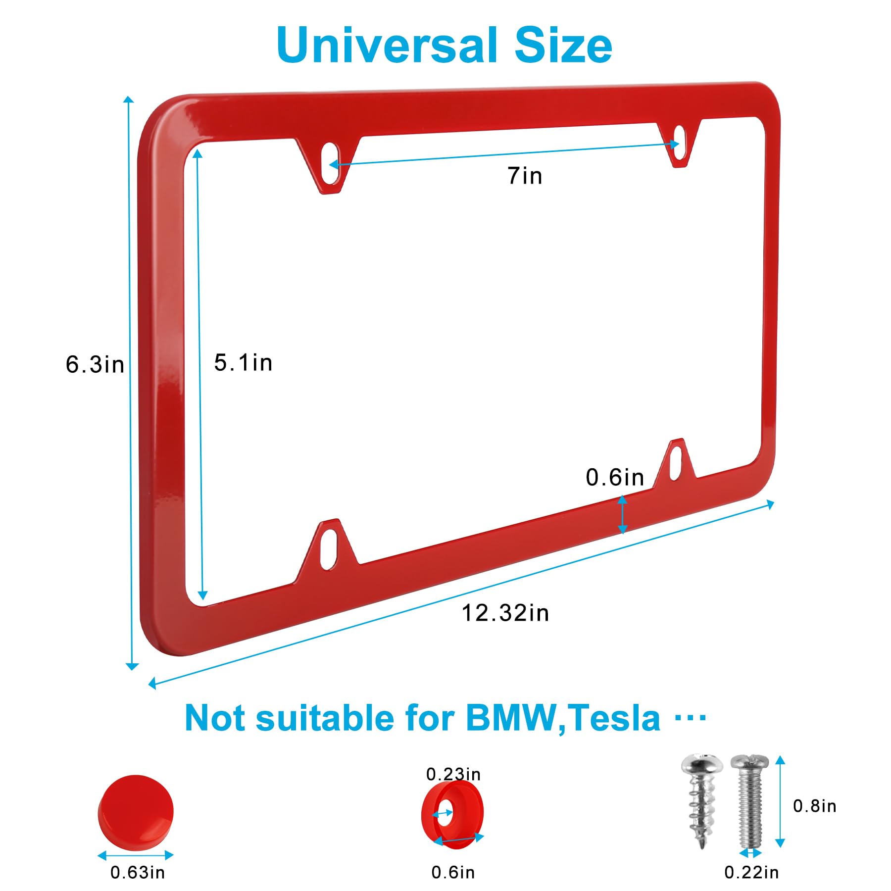 Lrokimg Red License Plate Frames 2 Pack, Stainless Steel Holders, 4 Holes, Universal Fit