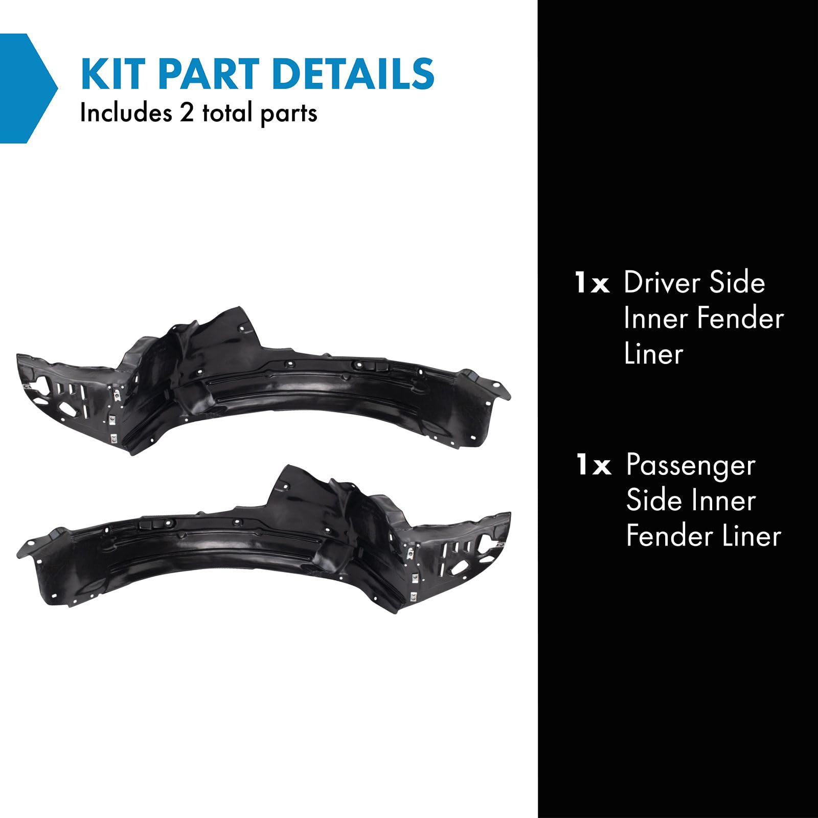 Trq Inner Fender Liner Set Compatible With 2012-2014 Acura Tl Ac1248133 Ac1249133