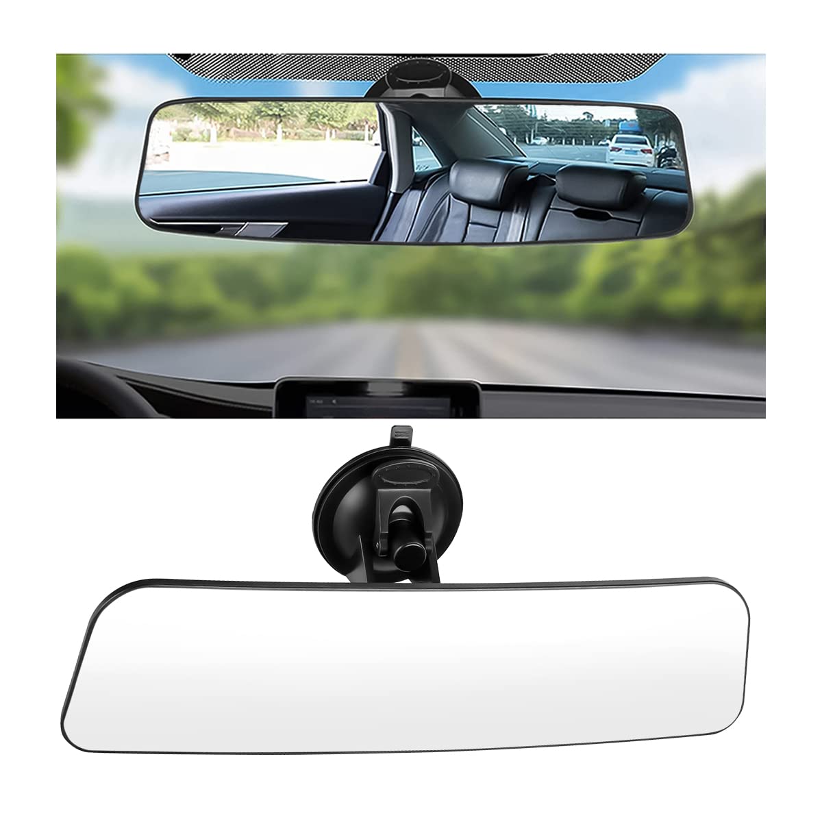 Car Rear View Mirror with Suction Cup, Anti Glare Wide Angle HD Auto Inside Rearview Mirror, 360 Degrees Adjustable Reduce Blind