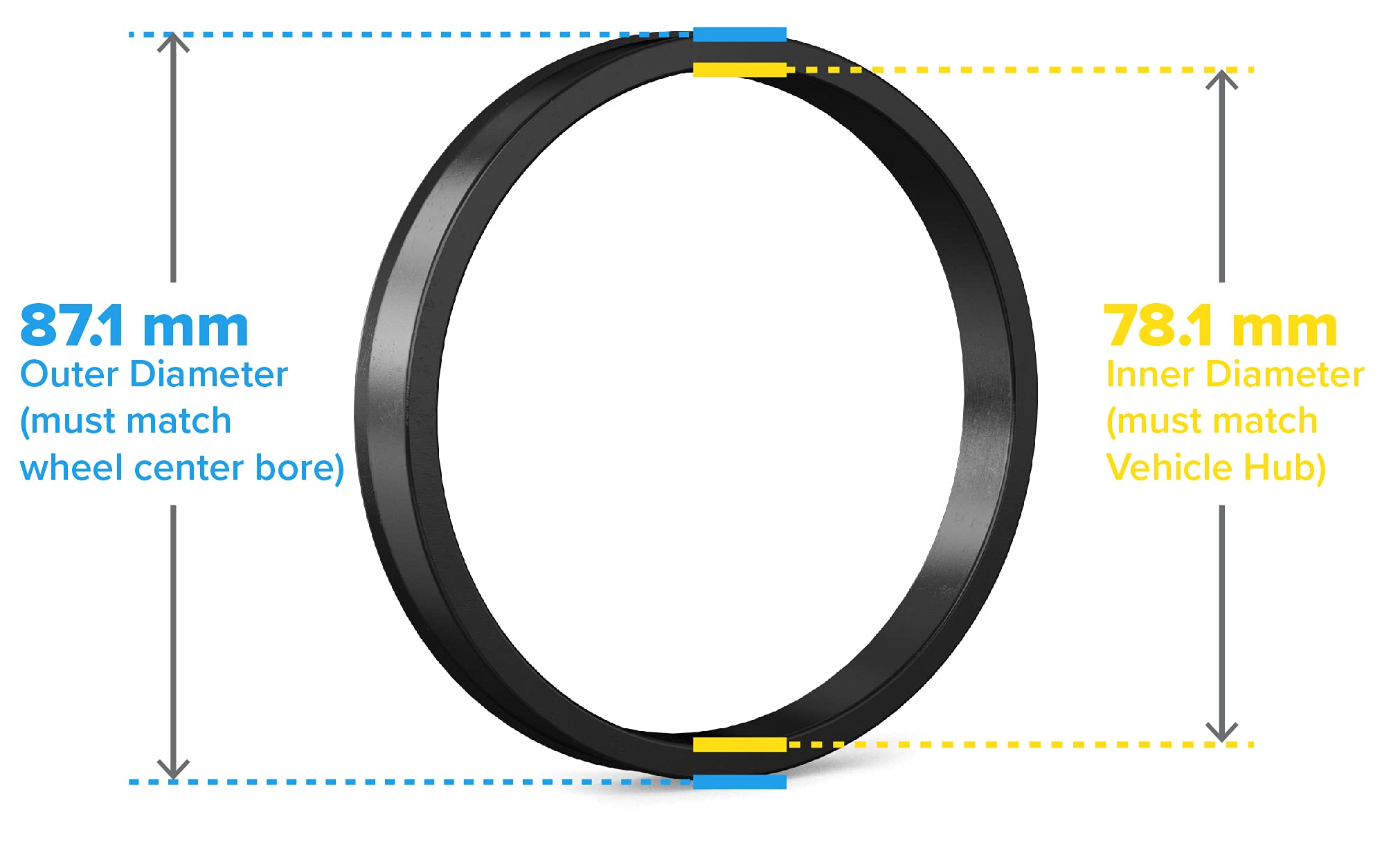 Stancemagic Hubcentric Rings (Pack Of 4) - 78.1Mm Id To 87.1Mm Od - Black Poly Carbon Plastic Hubrings Hub - Only Works On 78.1Mm Vehicle Hubs And 87.1Mm Wheel Centerbore