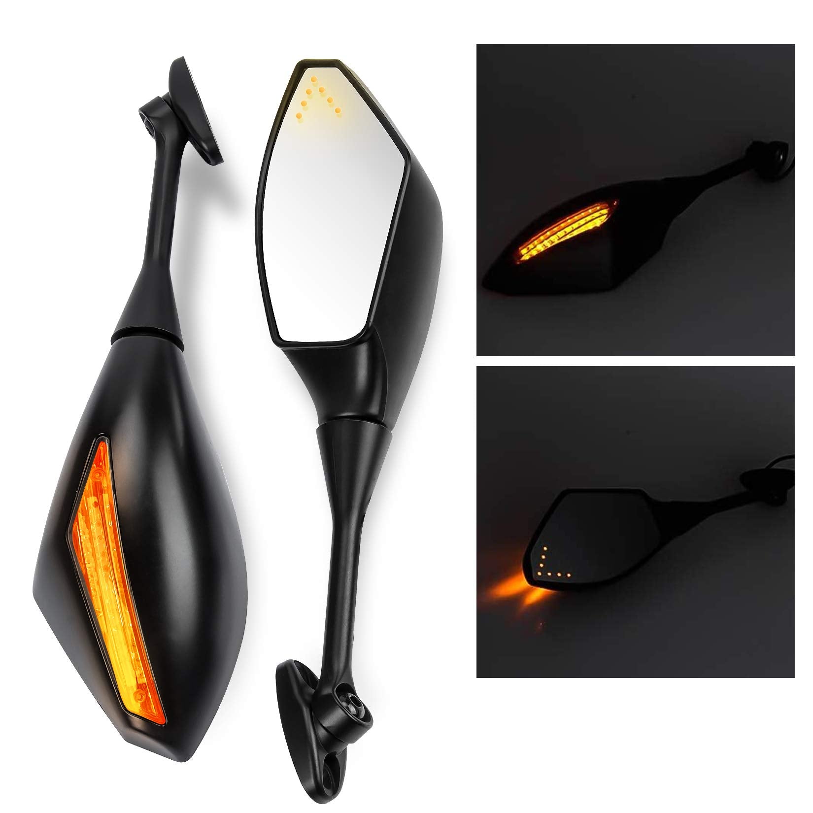 PSLER Motorcycle Rear View Mirrors with LED Light for CBR600RR F4 F4I and for most Sport Bike Rear Mirror Replacement (Matte Bla
