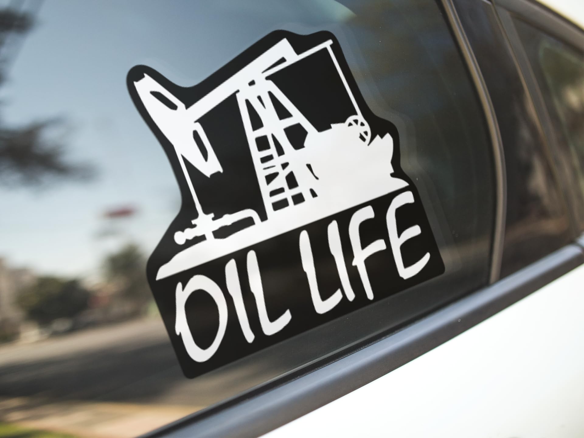 KCD Oil Life Rig Vinyl Decal Sticker - 5.5 Inch, White with Black Background for Cars, Trucks, Vans, Windows, and Laptops