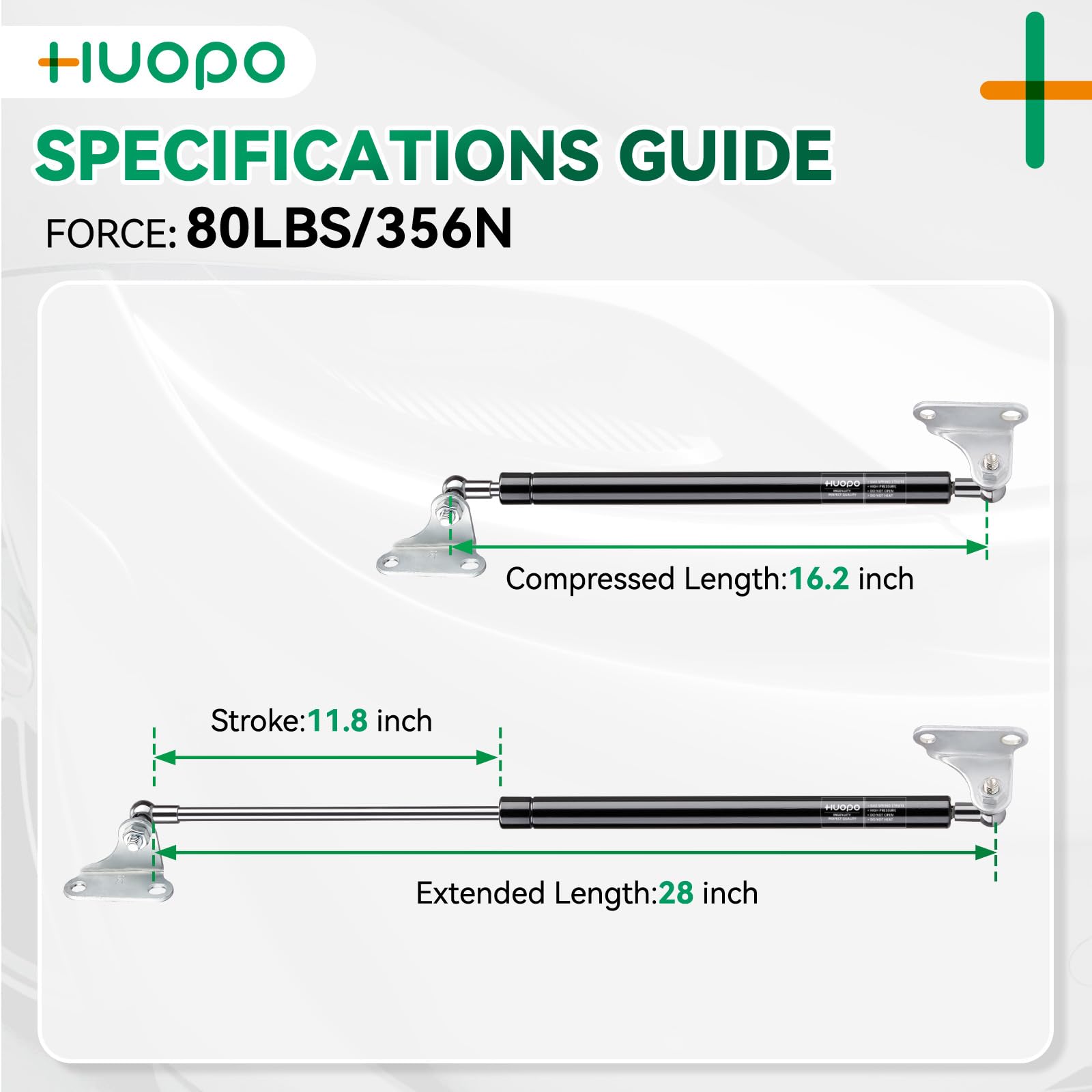 Huopo 28 Inch 80Lb/356N Gas Shock Strut Spring Lift Support For Rv Bed Door Floor Hatch Boat Shed Window Custom Heavy Duty Trap