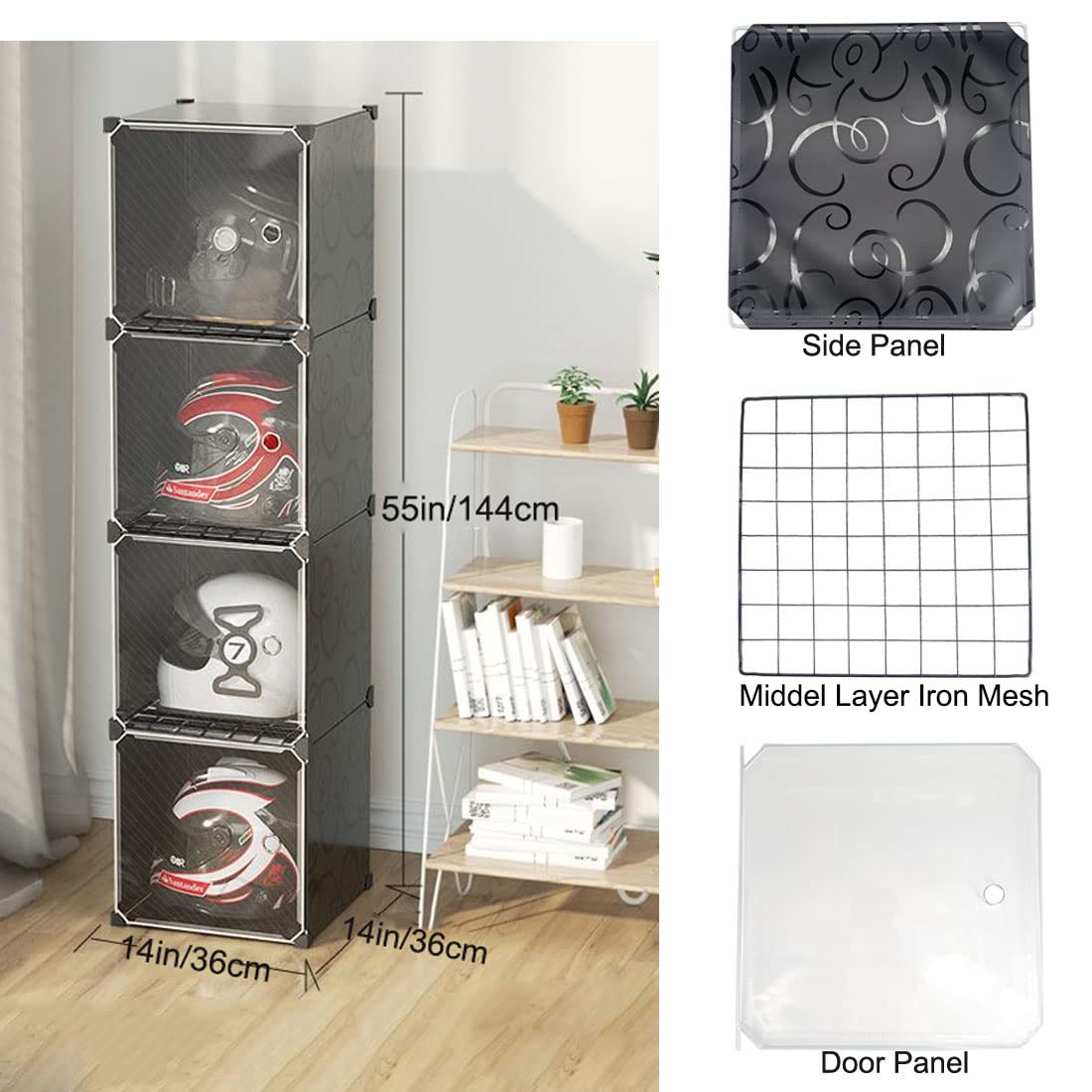 LIZIPAI Motorcycle Helmet Storage Rack - Organize Display Cabinet for Football, Bike, Baseball Helmets - Medium - Black - Model HR001
