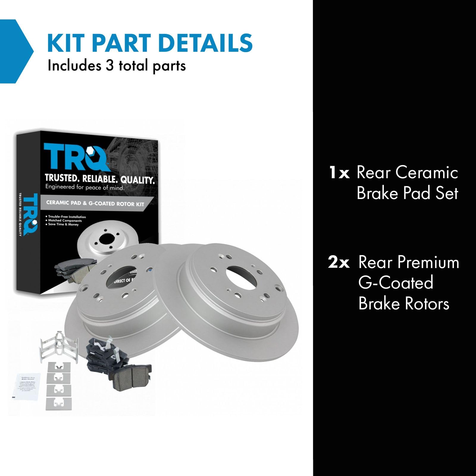 Trq Rear Brake Pad & Rotor Kit Brake Pads Brake Rotor Ceramic Premium G-Coated Compatible With 2010-2018 Acura Rdx 2005-2016 Hon