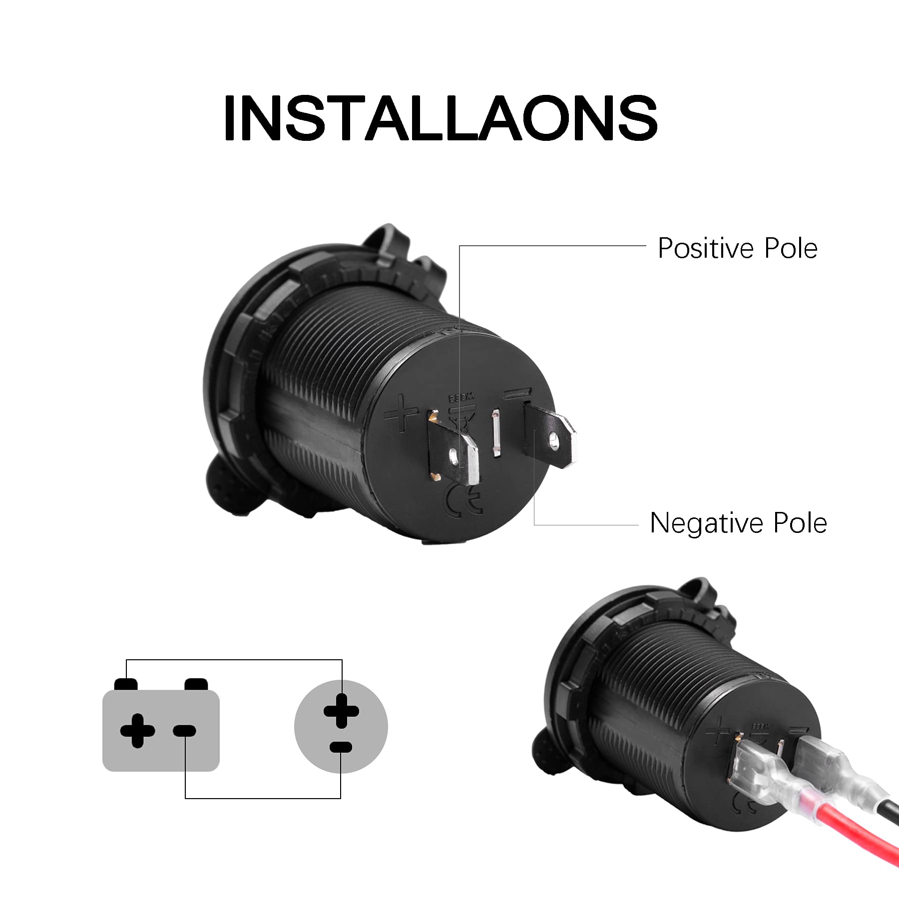 Uyye Universal 12V/27V Car Cigarette Lighter Socket, For Car Marine Motorcycle Atv Rv And More, Car Interior Accessories With Wa
