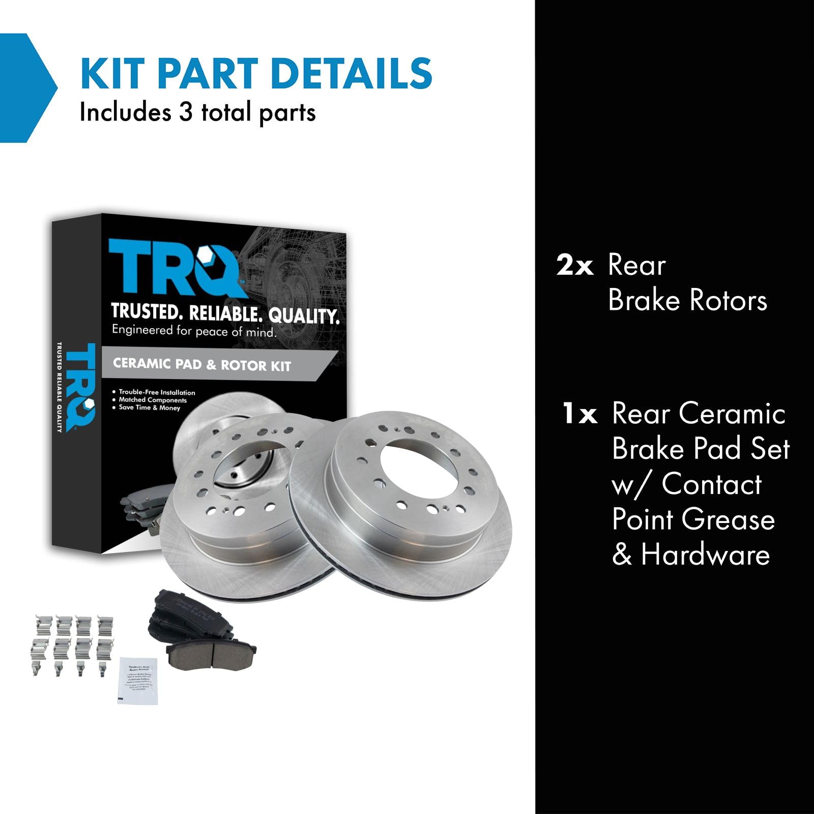 TRQ Rear Brake Pad & Rotor Kit Brake Pads Brake Rotor Ceramic Compatible with 2003-2009 Lexus GX470 Toyota 4Runner 2007-2009 FJ