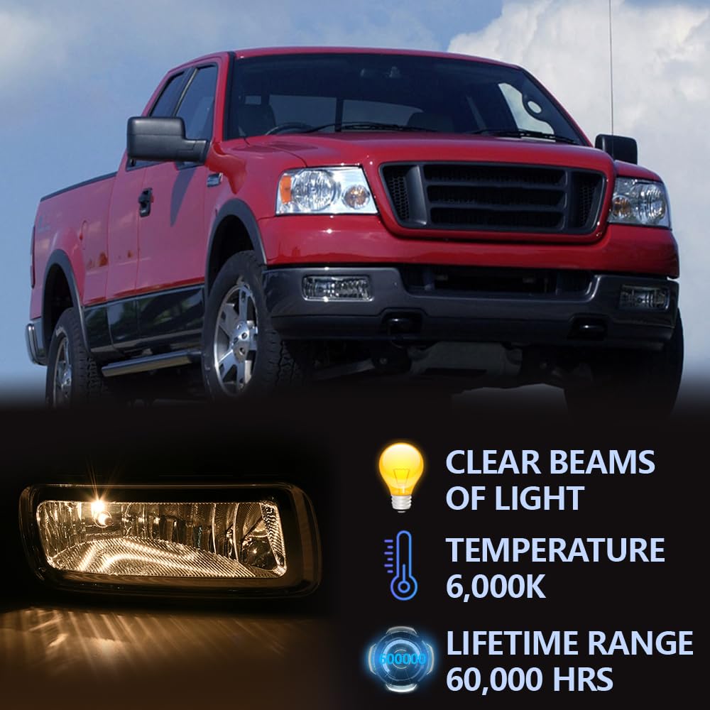 G-PLUS Fog Lights for 2004-2006 Ford F150 & Lincoln Mark LT, Smoky Lens, ABS Plastic, Driver & Passenger Side