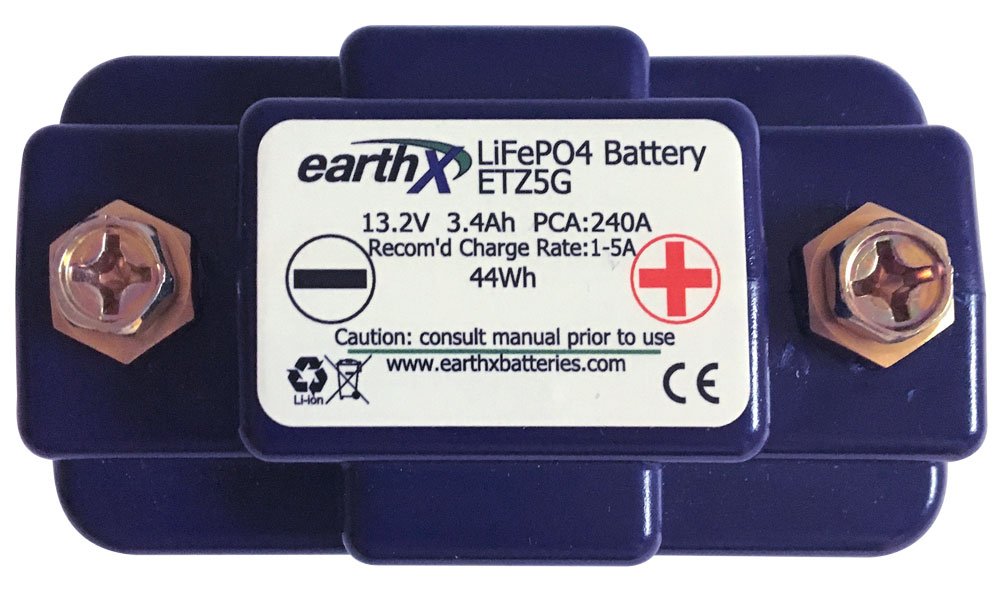 EarthX ETZ5G Lithium Iron Phosphate Battery for Dirt Bikes - 3.54"x1.96"x3.38", Blue, Replaces Stock Lithium Batteries