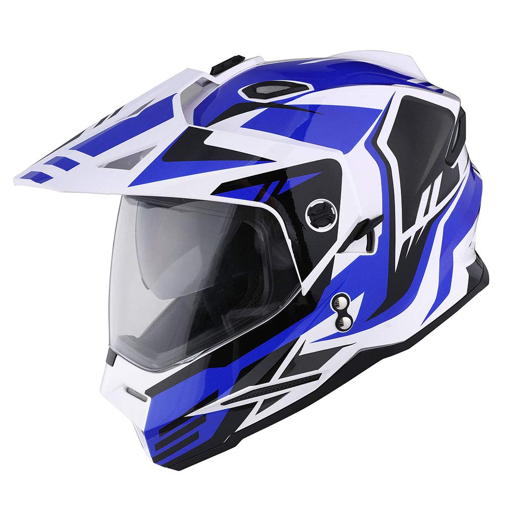 1Storm Dual Sport Motorcycle Helmet, Full Face, Large, Storm Force Blue, Model HF802, Plastic Material