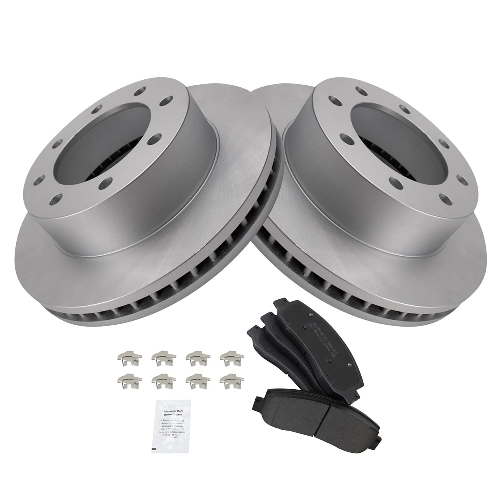 Trq Front Brake Pad & Rotor Kit Brake Pads Brake Rotor Semi-Metallic Premium G-Coated Compatible With 2005-2012 Ford F-250 Super