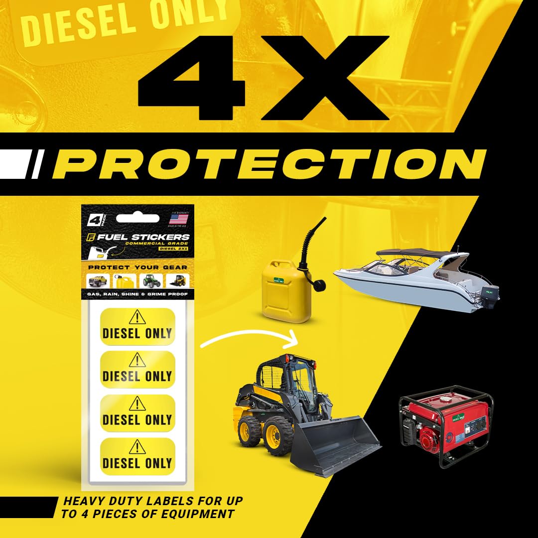 Diesel Only Sticker (Yellow), Labels For Tractors, Construction And Heavy Equipment - Weather Proof, Extreme Stick, Commercial Grade Diesel Labels By Fuel Stickers - Usa Made (2X1 Inch), 40 Labels