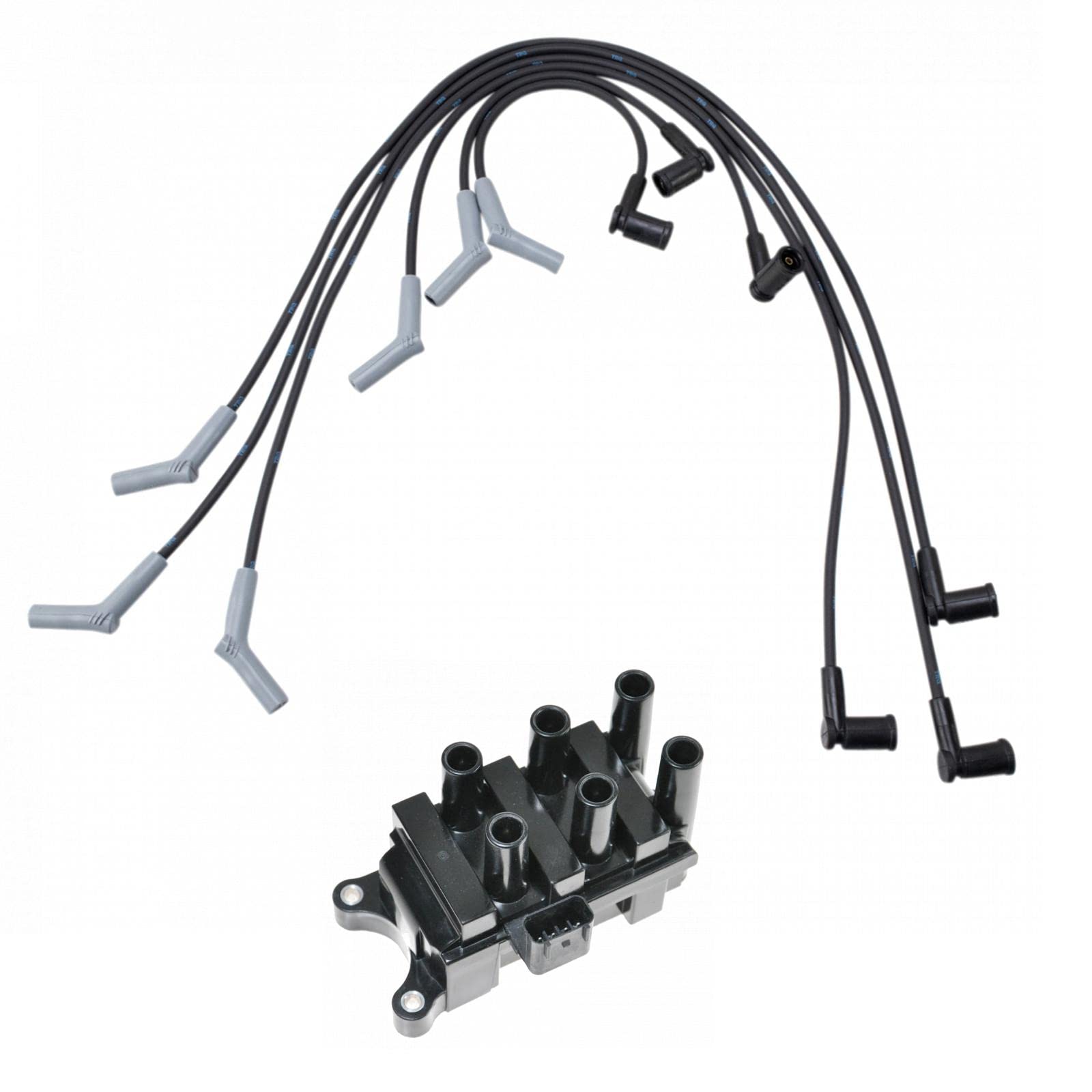 TRQ Ignition Coil & Spark Plug Wire Set for 96-00 Ford Taurus 3.0L