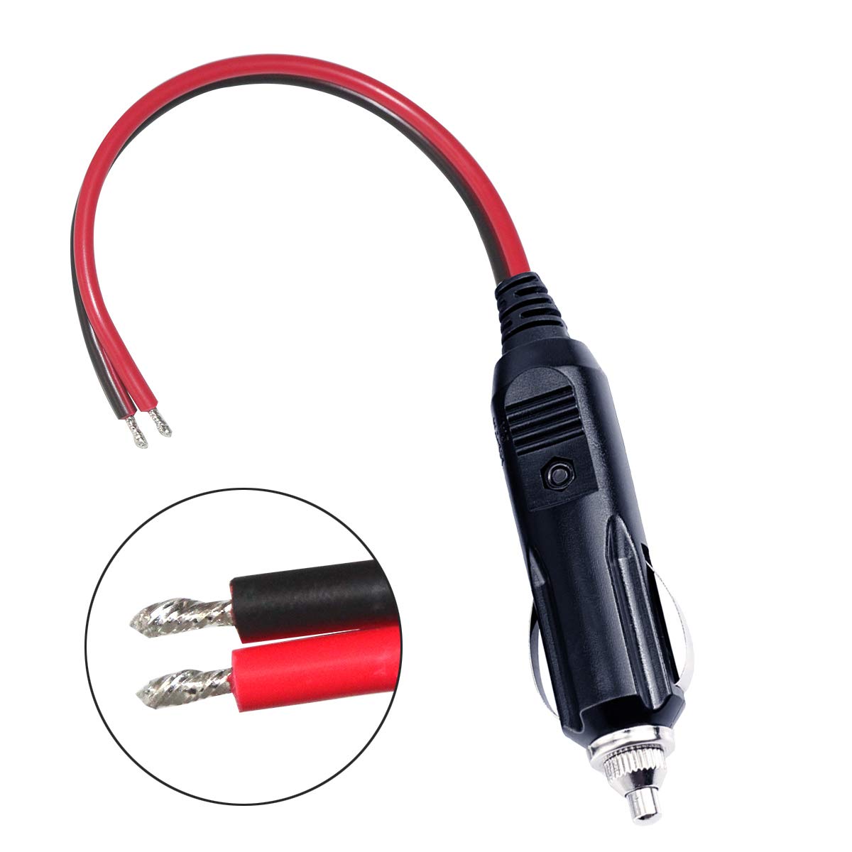 12V Replacement Cigarette Lighter Male Plug With Lead - 12V 15Amp Fused Replacement Cigarette Lighter Male Plug With Led Light,